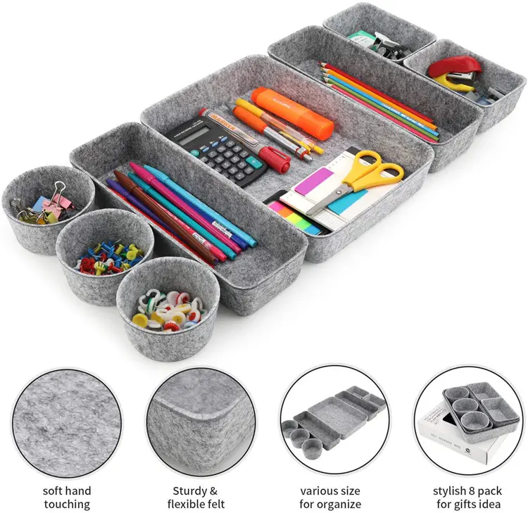 Cheap Home kitchen Office Bins Toy Boxes Recycled PET Polyester Felt Desk Organizers Trays Felt Drawer Organizer Pricelist, Product