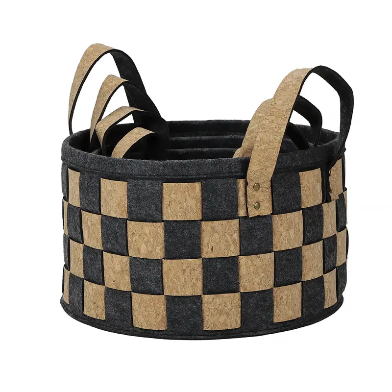 Famous Bedroom office use wood felt woven storage basket set Manufacturer, Pricelist