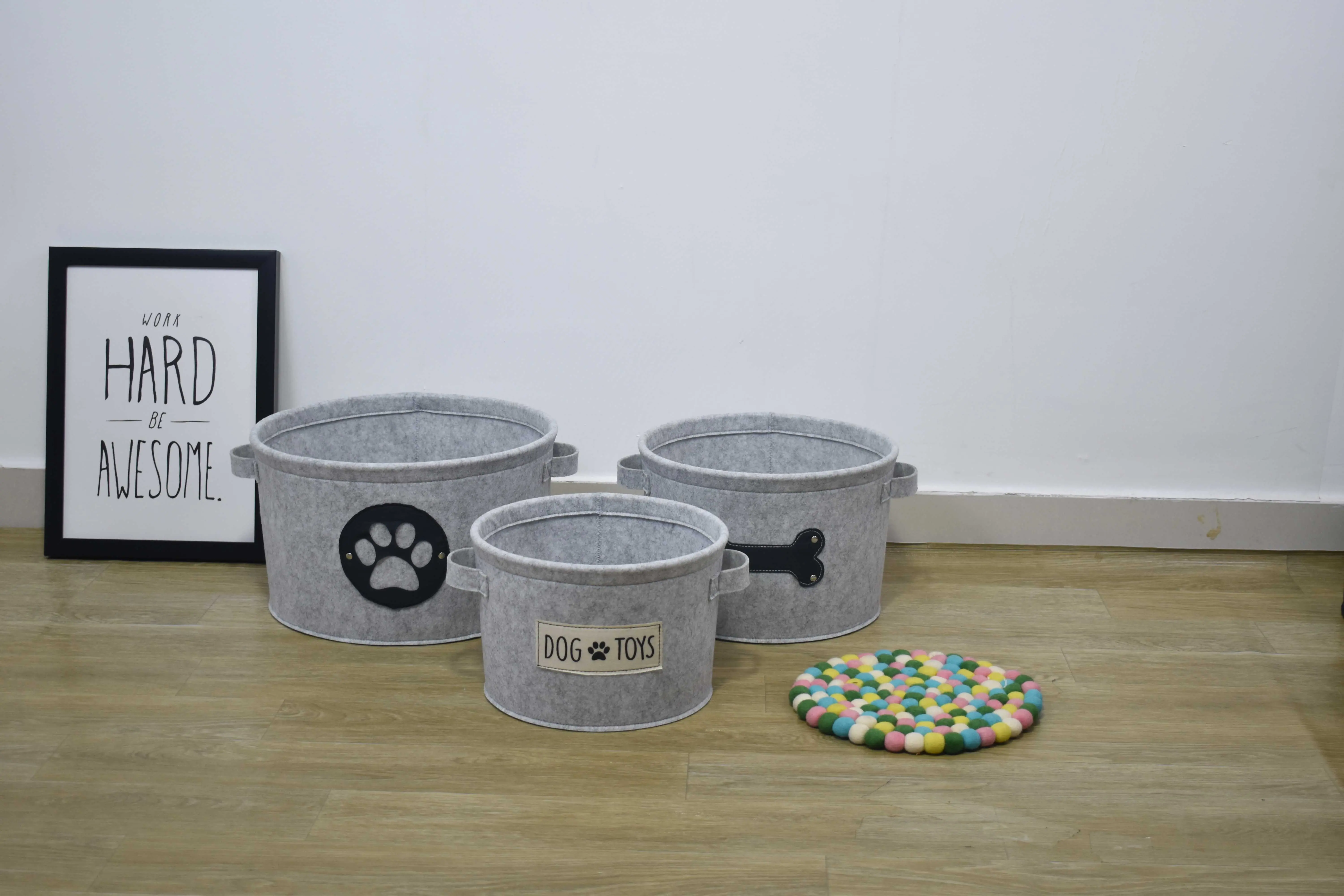 Famous Customized Cartoon Pet Preform Dog Toy Storage Gift Felt Toy Basket Manufacturers, Company