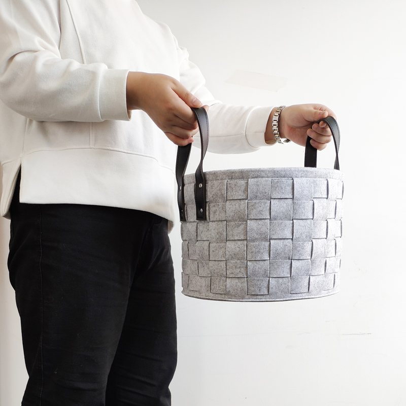 Grey Felt Storage Basket Folding Style