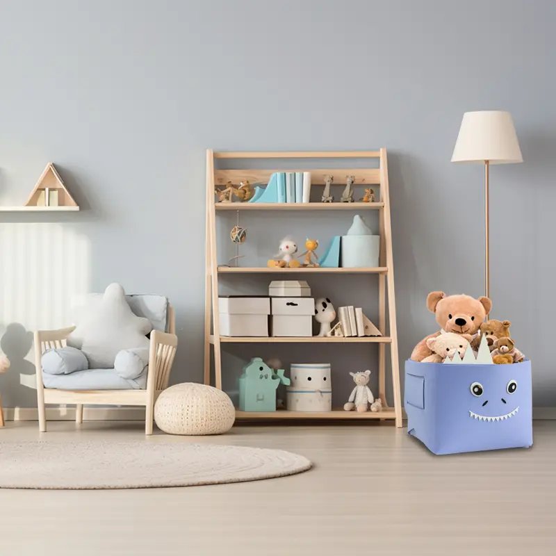 CE Certification Blue Color Custom Pattern Design Kids Toy Storage Cube Organizer Kids Cartoon Animals Felt Toys Storage Baskets Manufacturers, Supplier