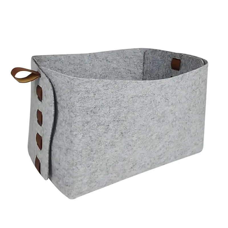 ODM Grey Color Felt Storage Basket with PU Handle Modern Style Basket Felt Supplier, Pricelist