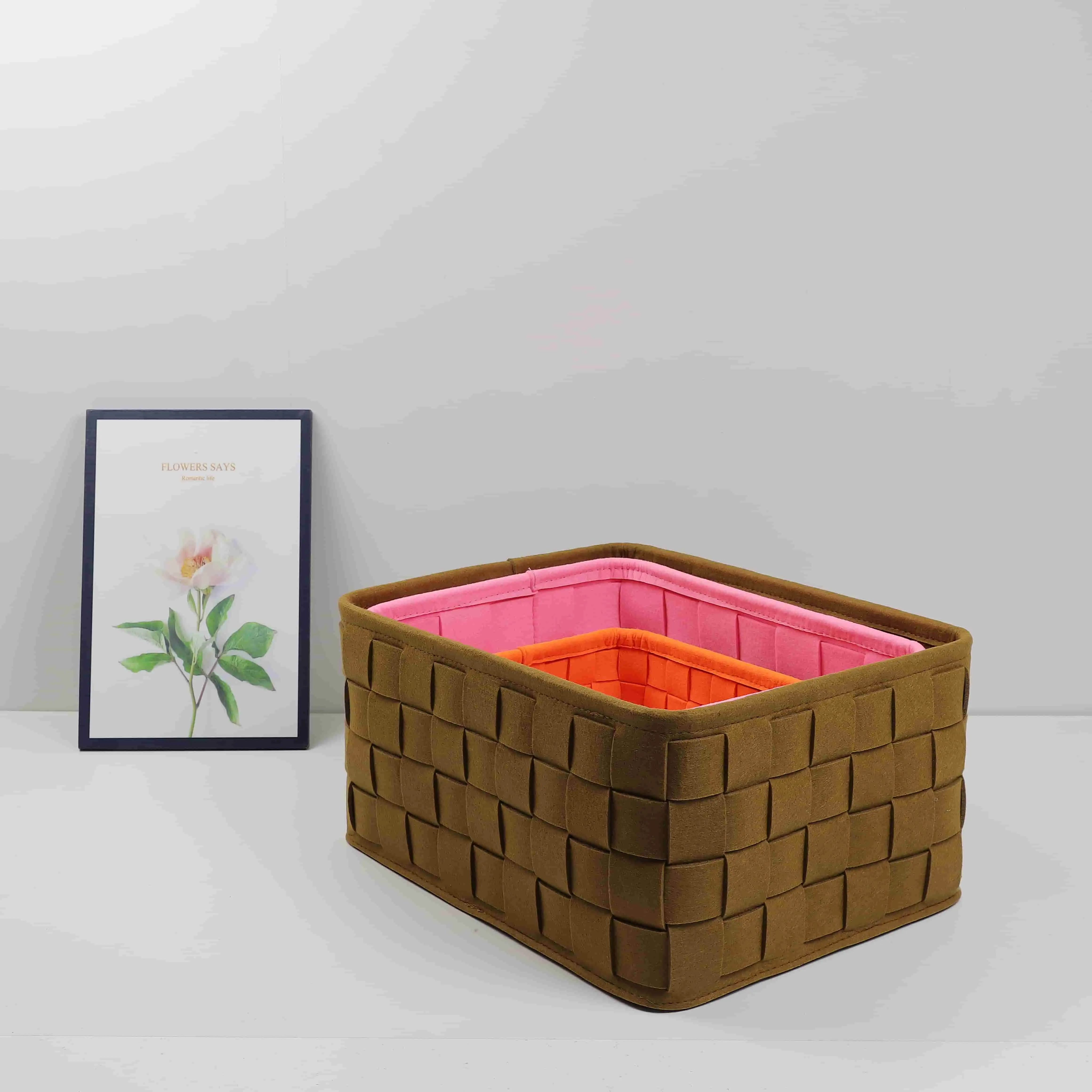 Wholesale Good Quality Felt Storage Organizer Multi-functional Home Office Desk Storage Basket Sets