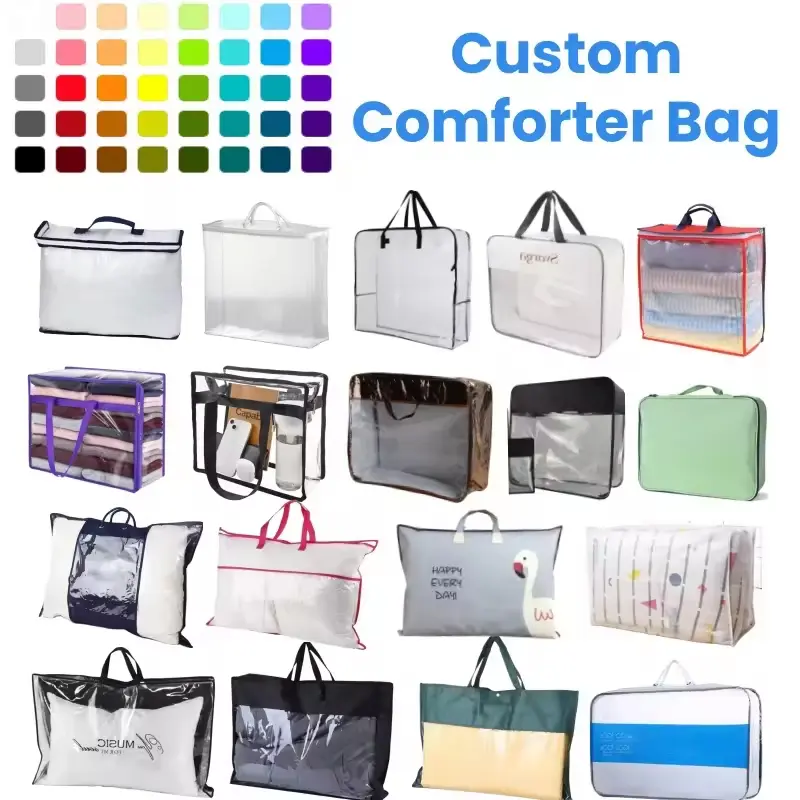 Buy Transparent PVC Quilt Storage Bag Four-piece  Non-Woven Zipper Customizable Bedding Packaging for Home Textile Pillow Blanket and Bed Sheet Exporter, Companies