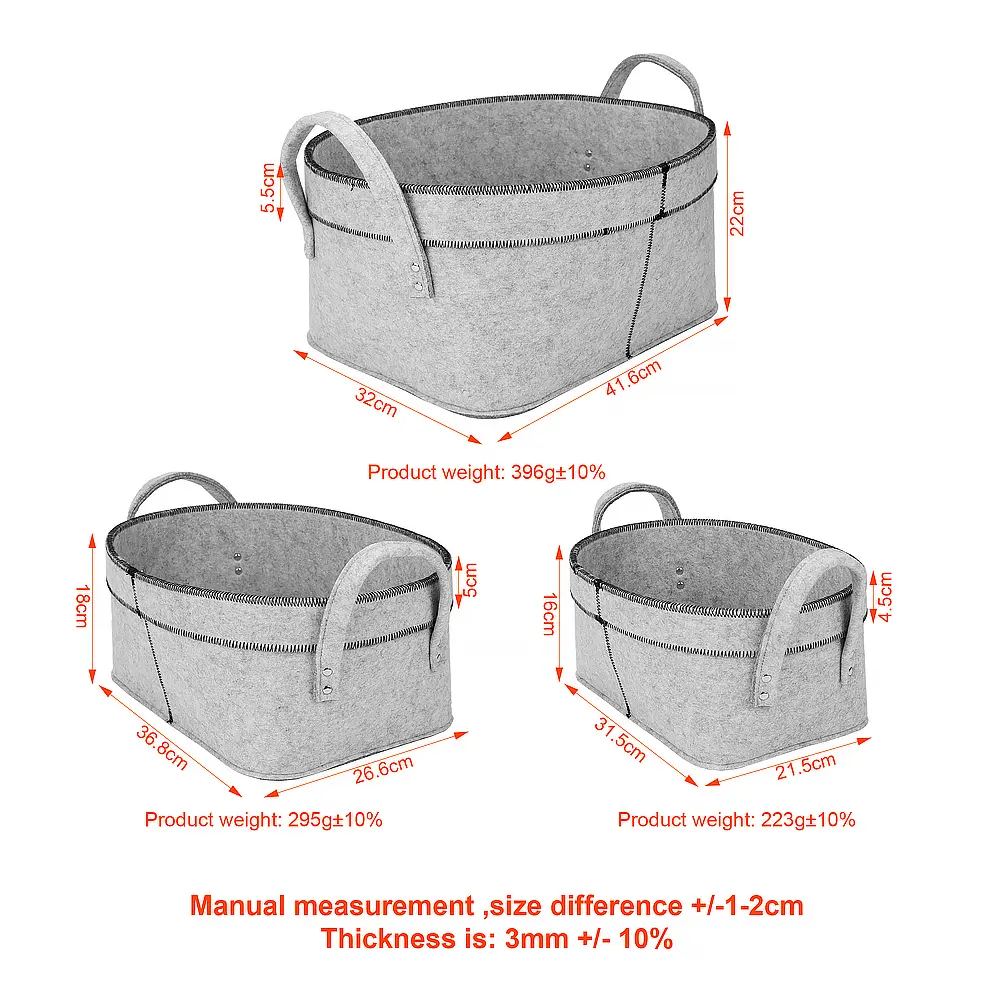 Cheap New Arrival Grey Color Felt Storage Basket Set for Home Storage Exporters, Service