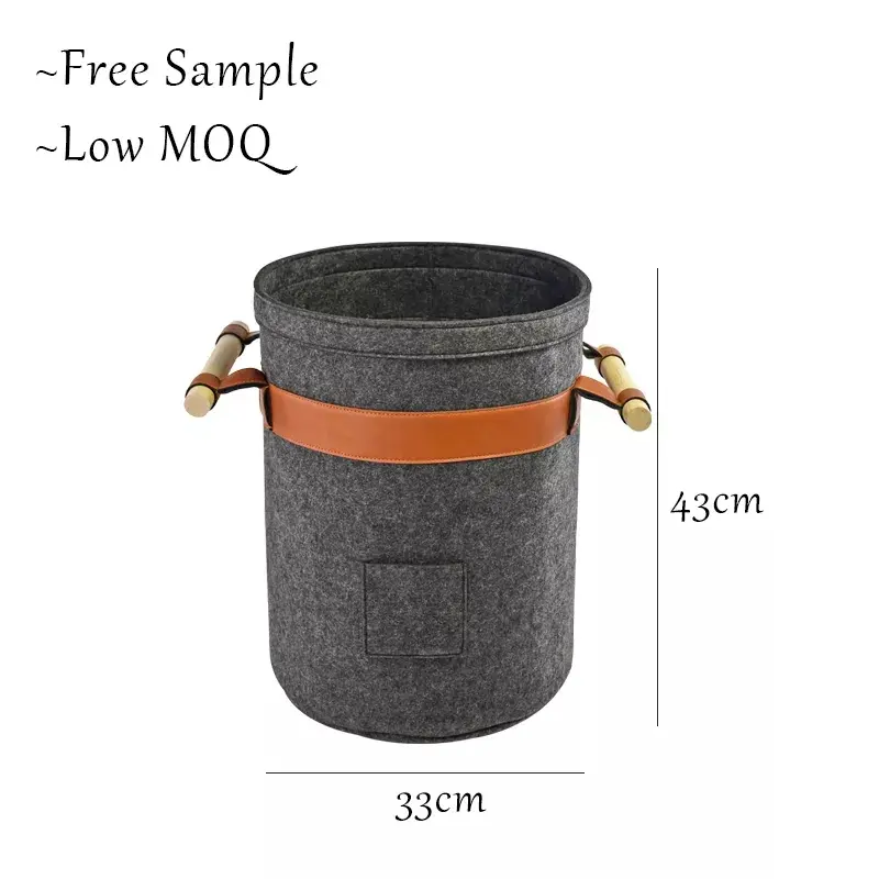ODM firewood Portable Large Felt Storage Laundry Basket with Wooden Handle Product, Service