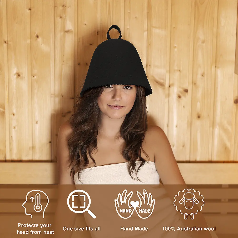 ODM Black Seamless Wool Felt Sauna Hat with Hanging Loop | Heatproof Spa Cap for Sauna Room Manufacturers, Supplier