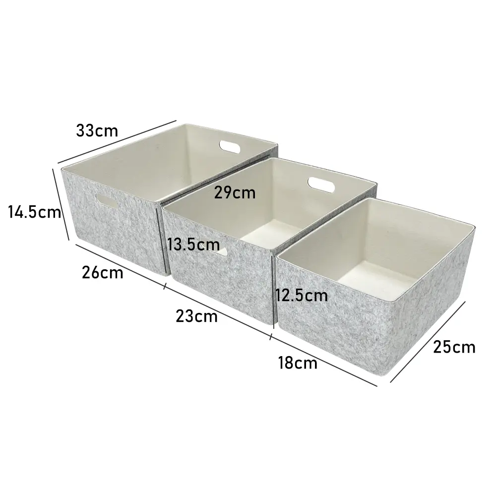 Custom New design Set of 3 Felt Bin Basket Drawer Organizer Office Organizer Felt Storage Basket Suppliers, Company