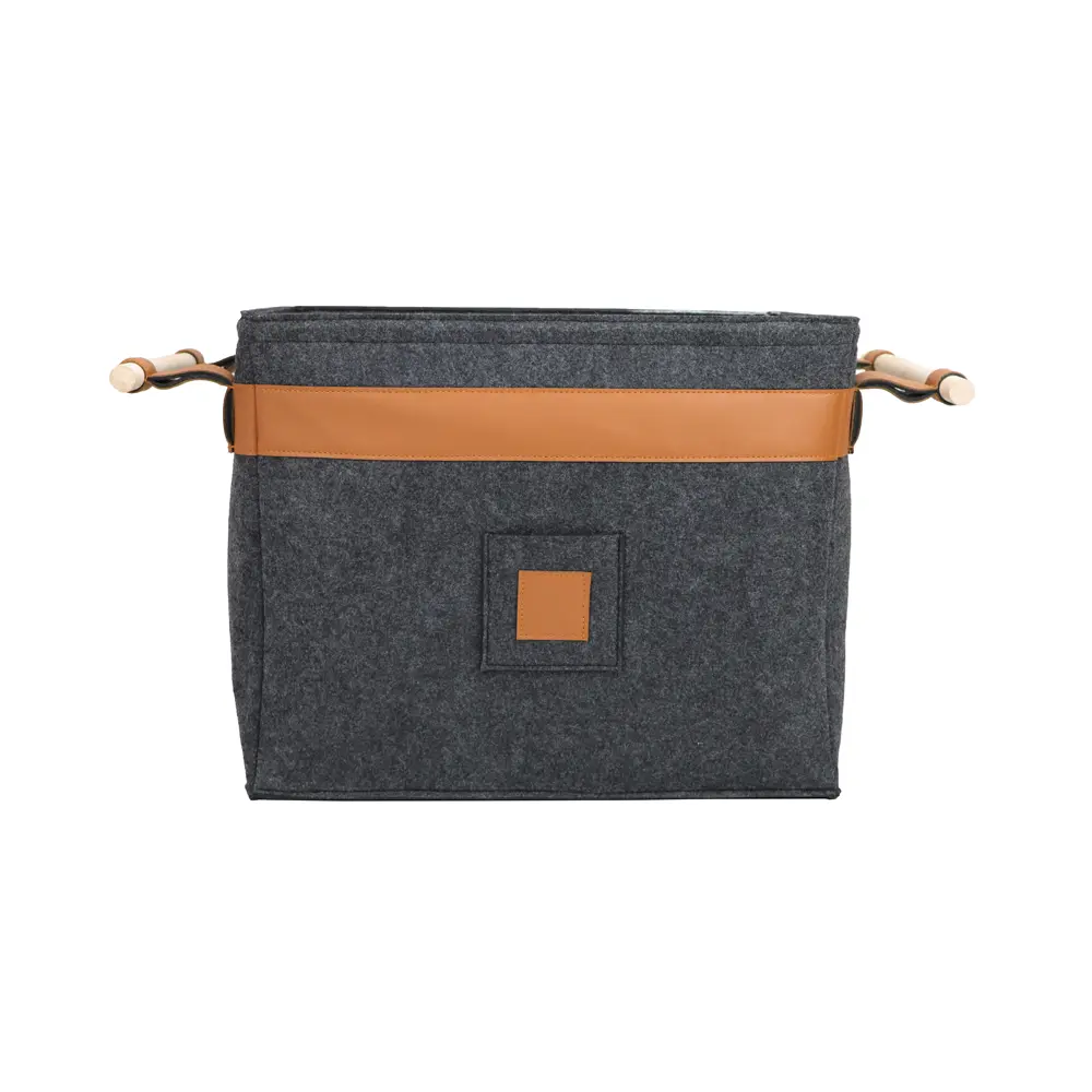 OEM 100% Polyester Felt Large Storage Organizer Custom Collapsible Laundry Baskets Wooden Handle for Home Wardrobe Clothing Storage Products, Product