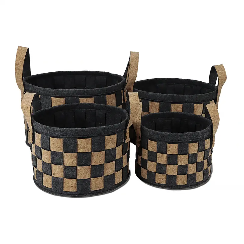Famous Bedroom office use wood felt woven storage basket set Manufacturer, Pricelist