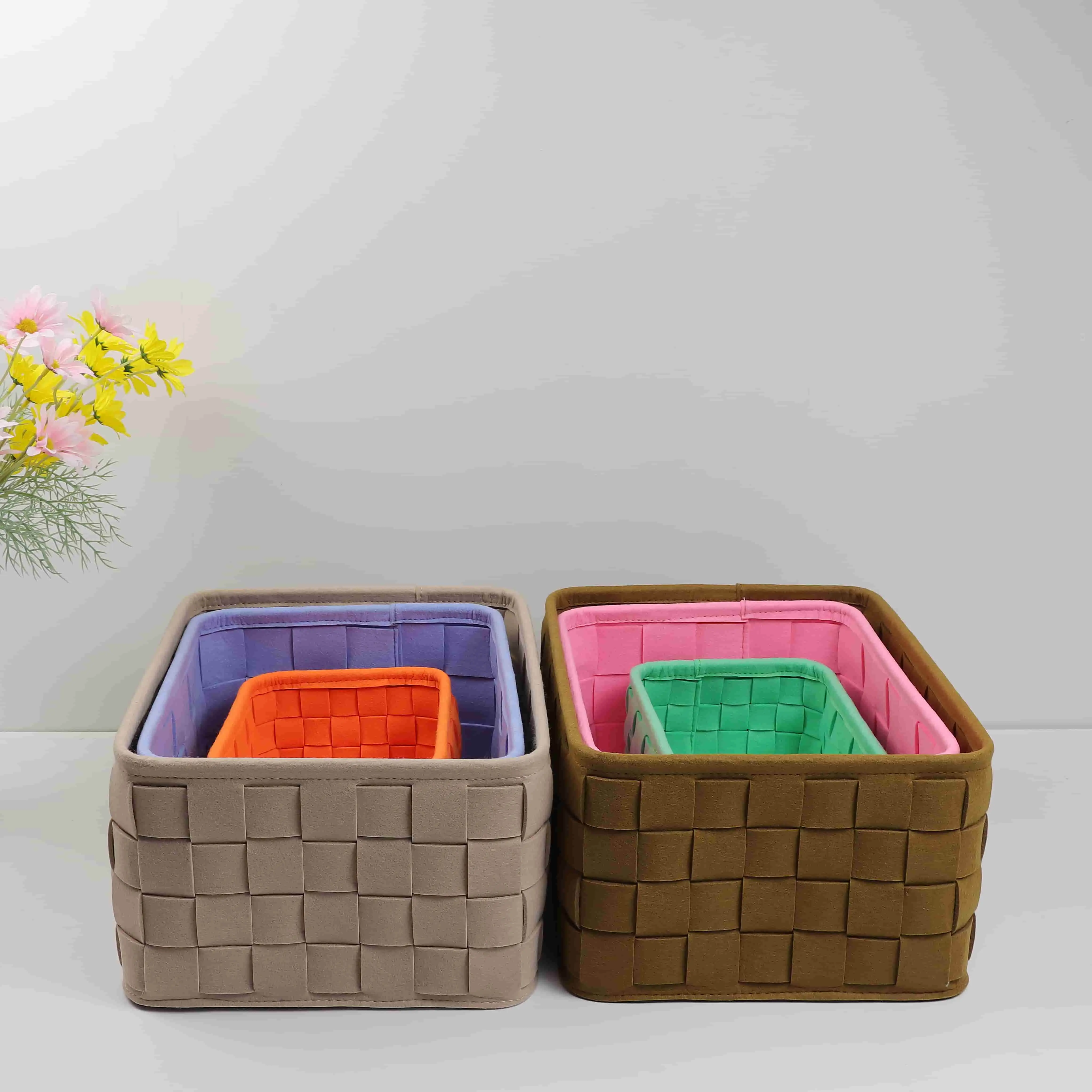Wholesale Good Quality Felt Storage Organizer Multi-functional Home Office Desk Storage Basket Sets