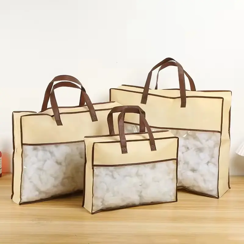 Buy Transparent PVC Quilt Storage Bag Four-piece  Non-Woven Zipper Customizable Bedding Packaging for Home Textile Pillow Blanket and Bed Sheet Exporter, Companies