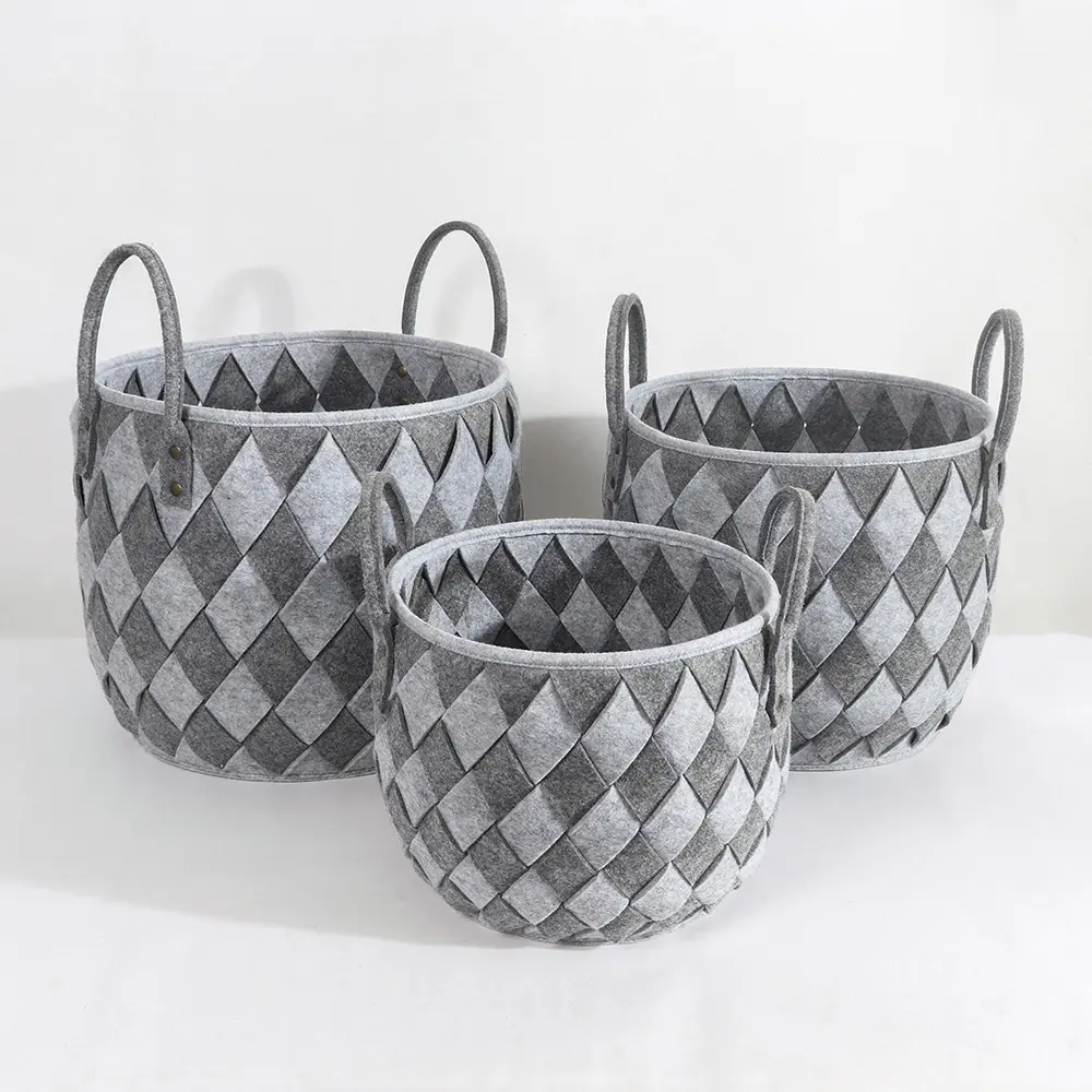 Famous round modern custom decorative felt woven Storage Basket Organizer Bin with Handles Exporter, Companies