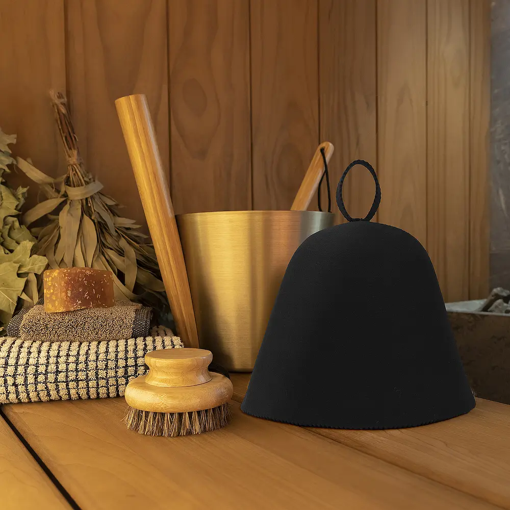 ODM Black Seamless Wool Felt Sauna Hat with Hanging Loop | Heatproof Spa Cap for Sauna Room Manufacturers, Supplier