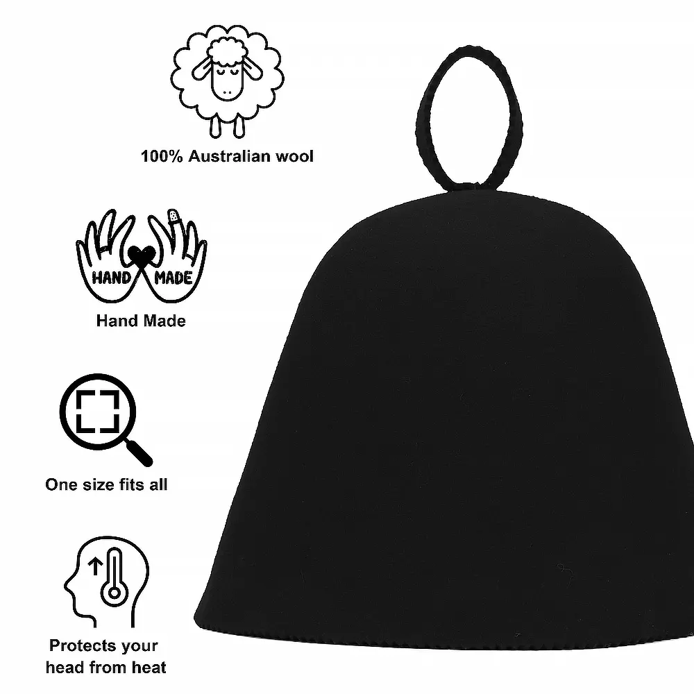 ODM Black Seamless Wool Felt Sauna Hat with Hanging Loop | Heatproof Spa Cap for Sauna Room Manufacturers, Supplier