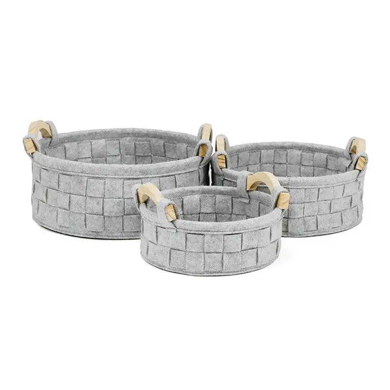 China handcrafted high-quality felt Three-Piece Set Wood Handle Woven Felt Storage Suppliers, Factory