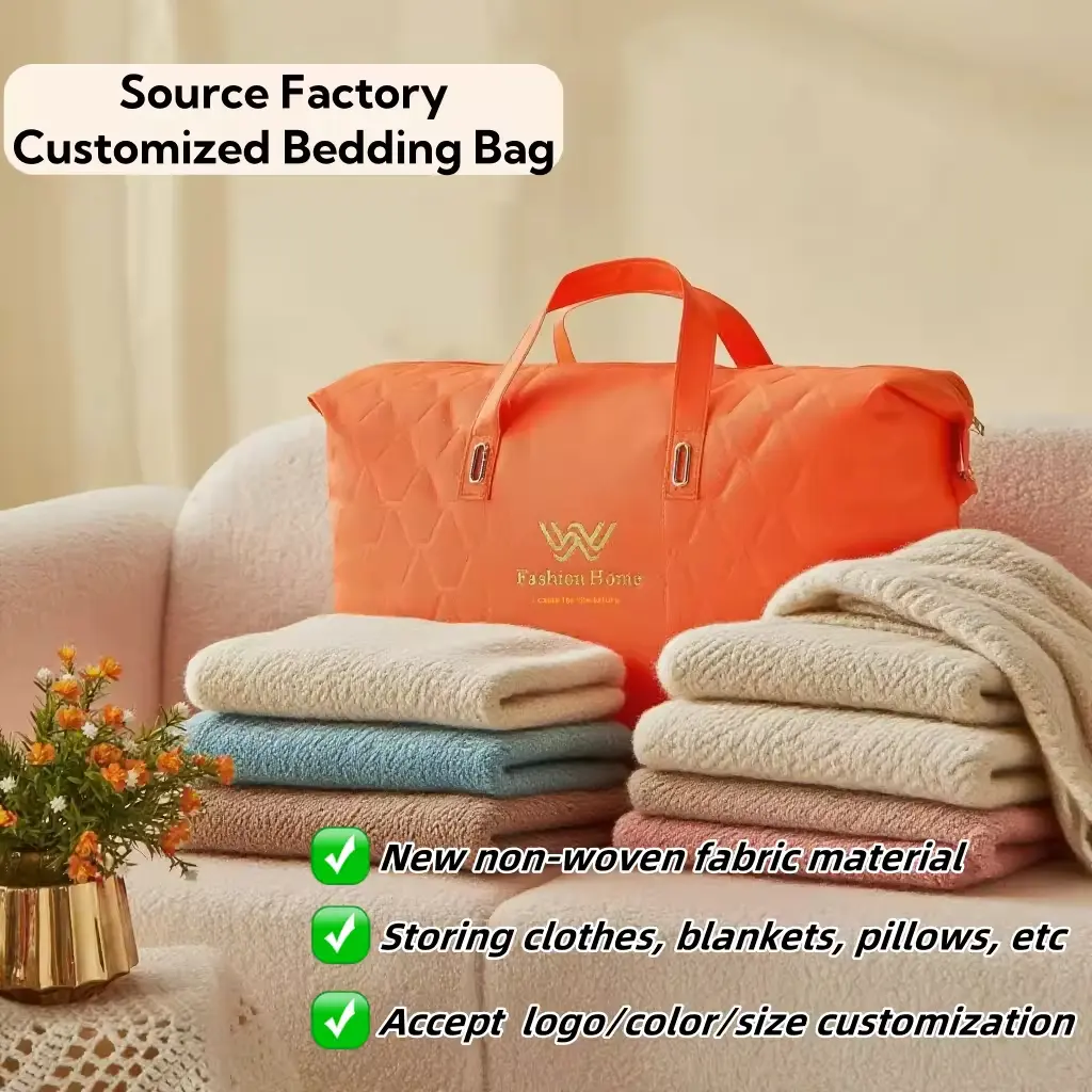 Custom Thickened Soft Quilt Packing Bag Fashion Bedding Storage Bag with Zipper Non-woven Home Textile Bag Exporter, Exporters