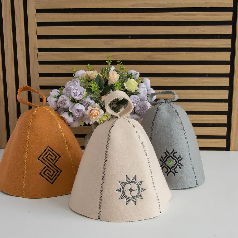 Famous Brand Logo Added Wool Felt Sauna Hat Support to Add Logo Hair Enhancing Shower Cap Protect Hair Sauna Hat Quotes, Company