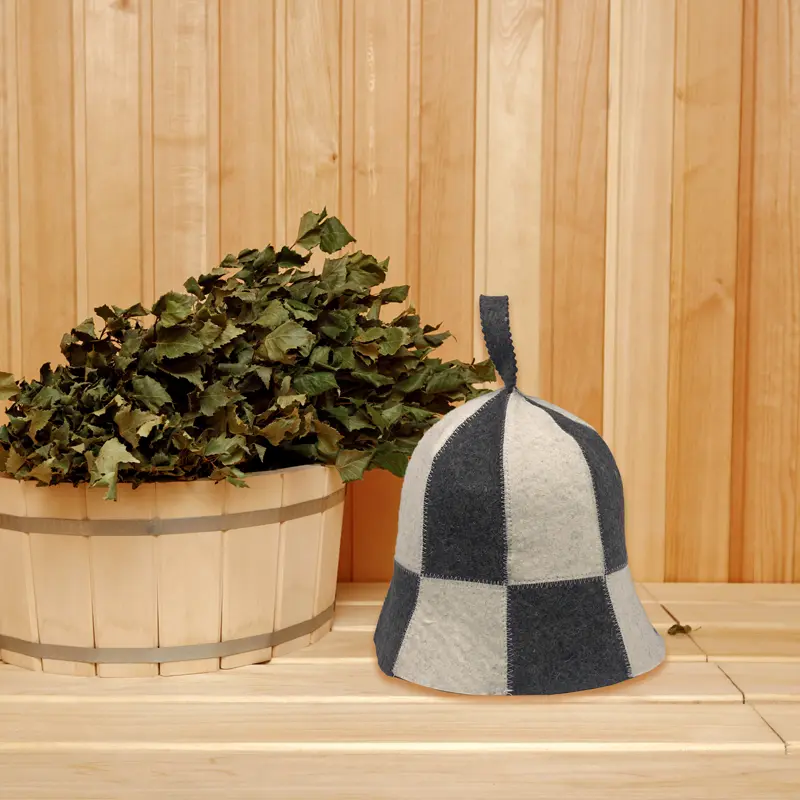 Buy Hot Sale Luxury Two-color Splicing Soft Reusable Eco-Friendly 100% Wool Felt Sauna Hat with Custom Embroidery Logo for Hair Care Suppliers, Pricelist