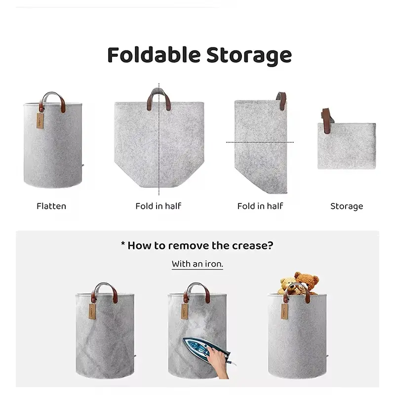 Famous Felt Laundry Basket Home Clothes Hamper with PU handle Simple Design Folding Storage Baskets for Bathroom Use Manufacturers, Exporters