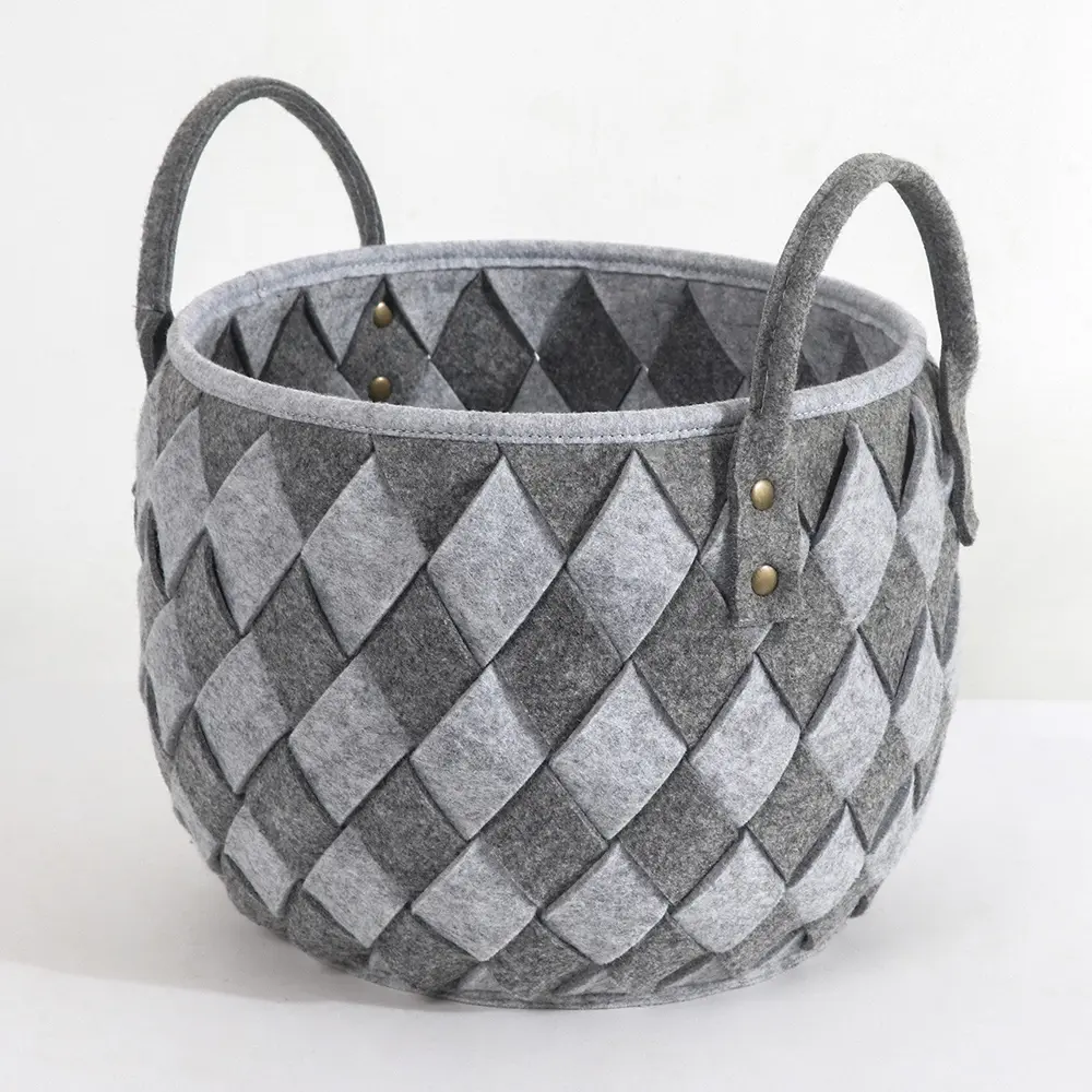 Famous round modern custom decorative felt woven Storage Basket Organizer Bin with Handles Exporter, Companies