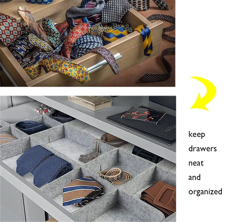 China Felt Adjustable Drawer Dividers Grid Drawer Separator for Socks Belt Ties Jewelry Supplier, Exporter