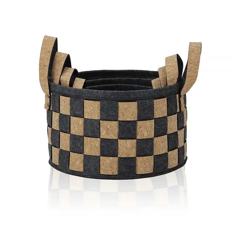 Famous Bedroom office use wood felt woven storage basket set Manufacturer, Pricelist