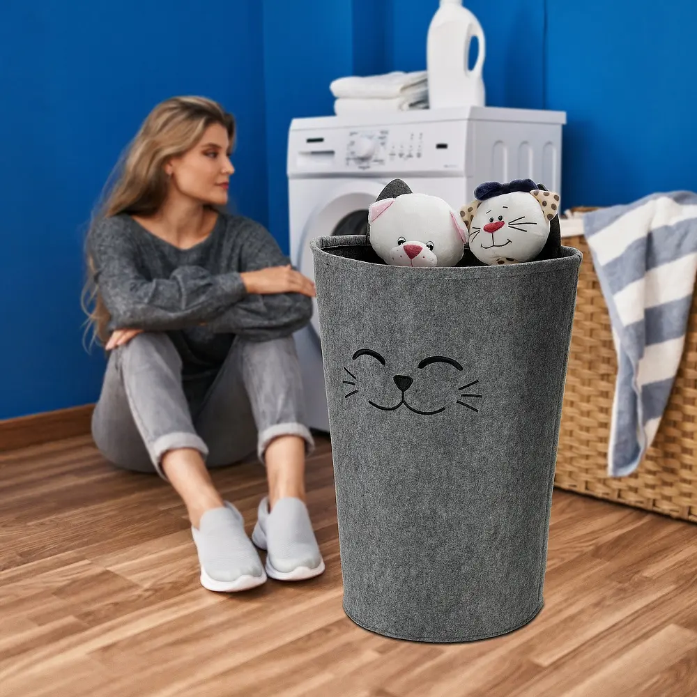OEM Collapsible Laundry Hamper Cut Kitten Felt Foldable Laundry Basket with Handles for Storage Dorm Room Essentials Companies, Service