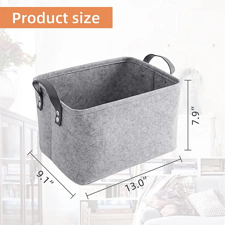 Custom Foldable Felt Storage Basket Laundry Hamper with PU Leather Handles for Clothing, Magazine, Toys Shelf Basket Storage Basket Factory, Companies