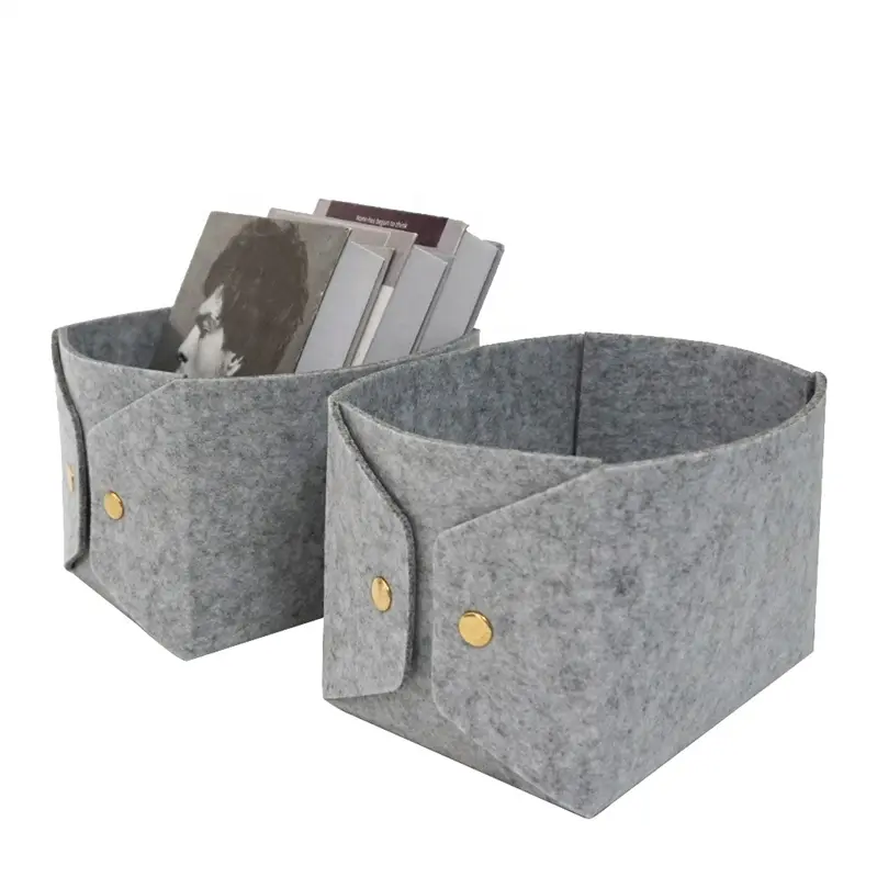custom Bsci rpet polyester eco felt light grey storage basket cube box for shelf