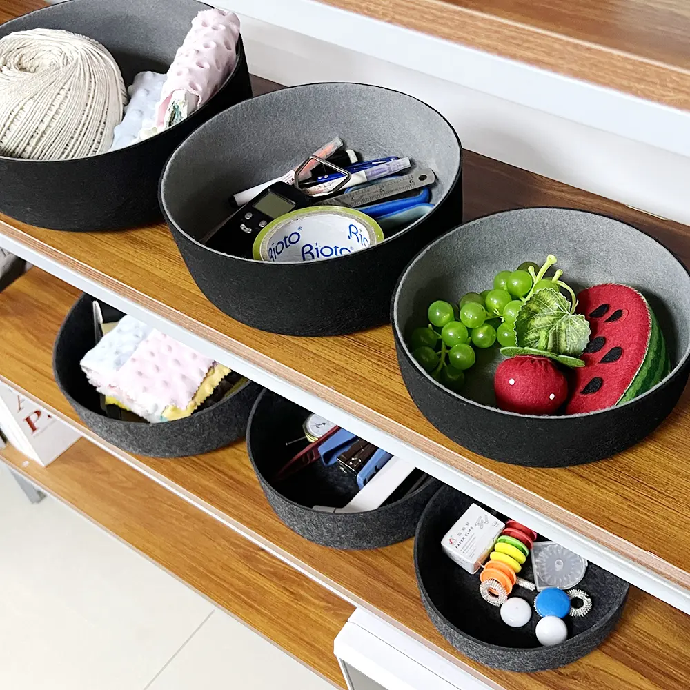 CE Certification Round Shape Set of 3PC Felt Drawer Organizer Office Organizer Felt Storage Basket Suppliers, Exporters