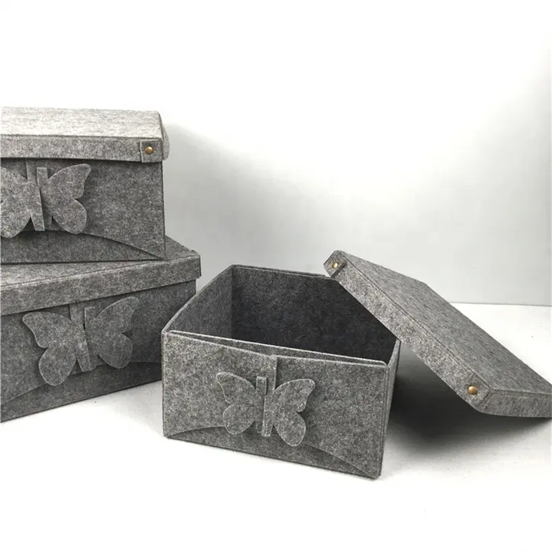 CE Certification stackable custom high quality gray small jewelry felt gift box storage basket with cover Company, Service