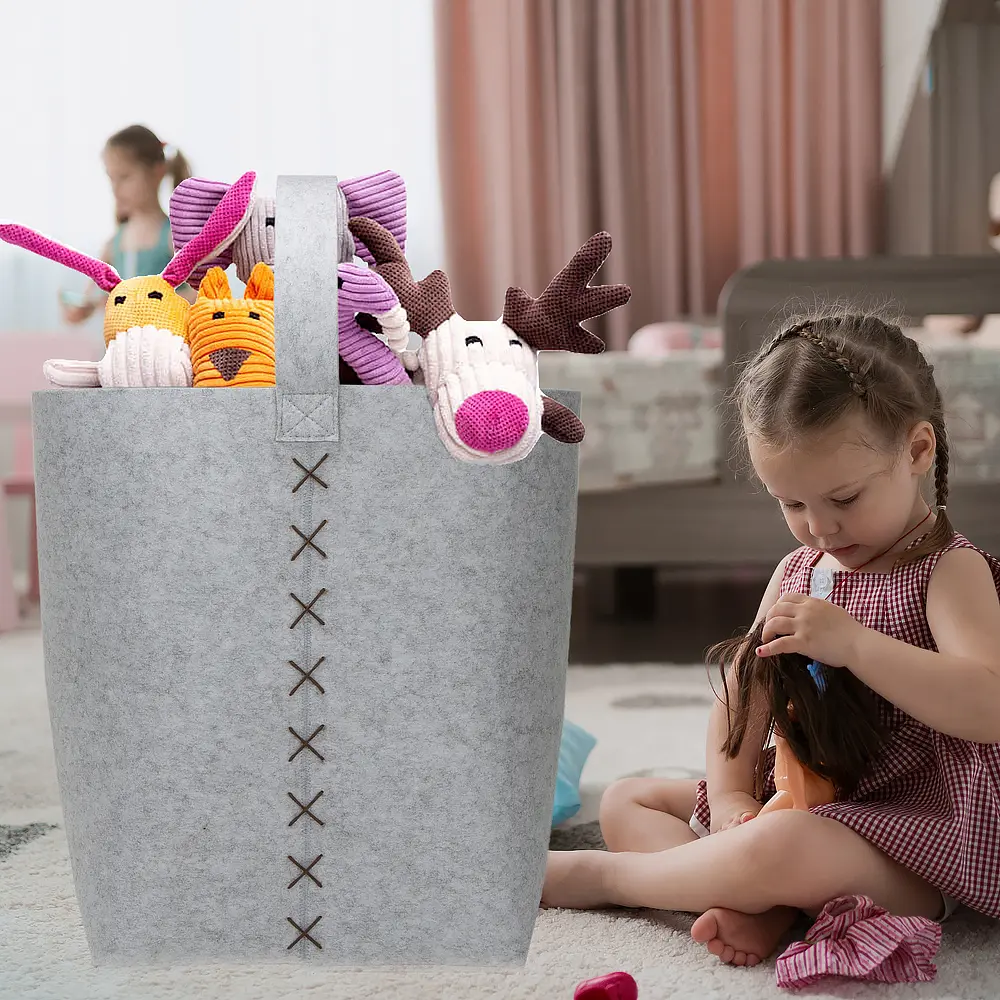 OEM Design BSCI ISO9001 Tassel Detail Felt Storage hamper set