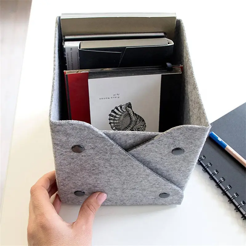 Custom Durable Rectangle Collapsible Desktop Felt Storage organizer Bin Box with Buttons Factories, Companies