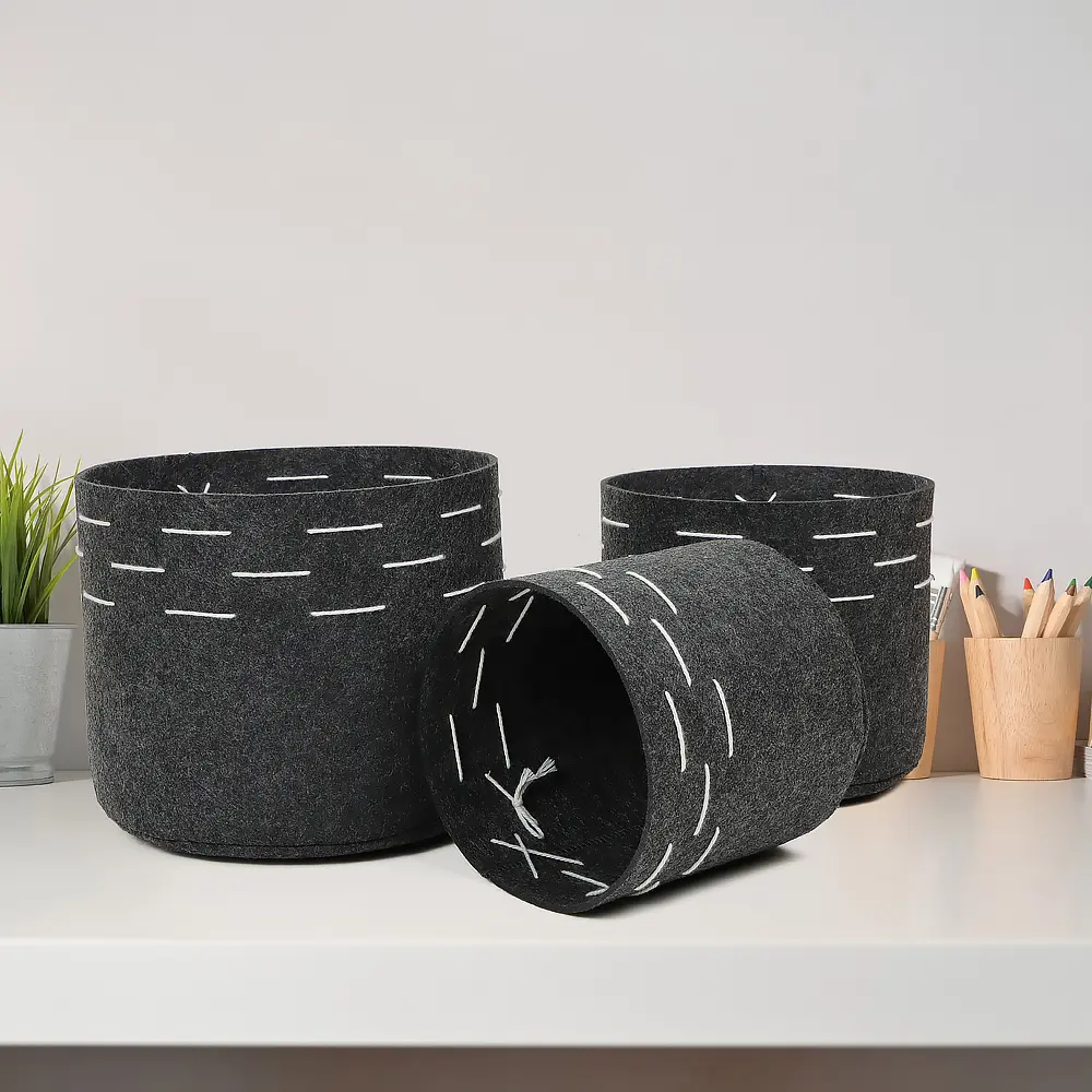 Buy Deep Gray Round Felt Set of Three with Exquisite White Top Decoration Pricelist, Companies
