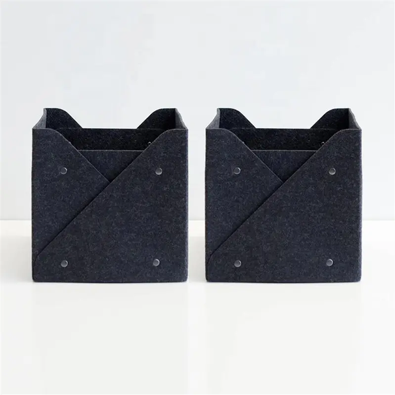 Custom Durable Rectangle Collapsible Desktop Felt Storage organizer Bin Box with Buttons Factories, Companies