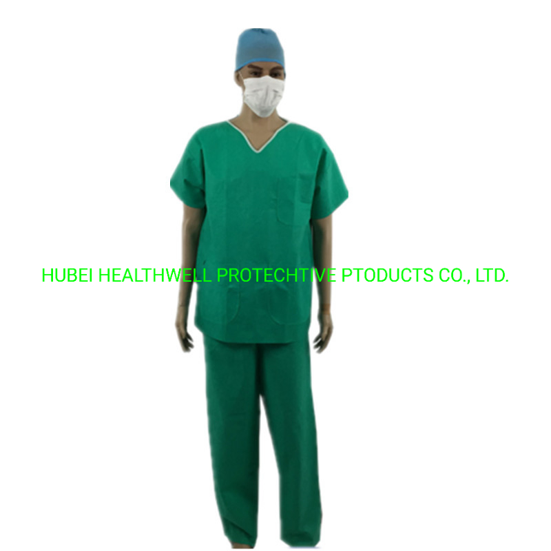 Mold Resistance Dark Blue Round Neck Surgical Gown Disposable Protection Scrub Suit