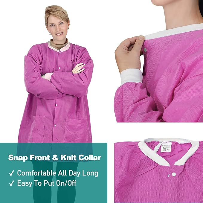 Factory Protective Anti-Static White Blue Pink Purple Polypropylene Micro-Porous Non-Woven PP SMS Medical Dental Disposable Lab Jacket Coat