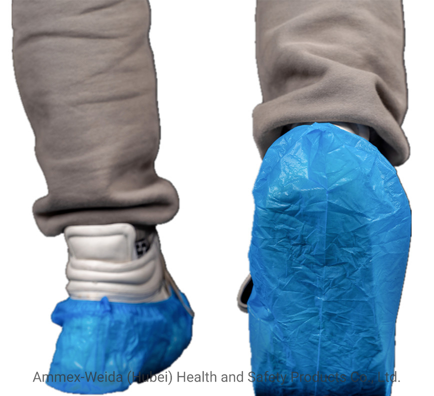 Blue/Green Disposable CPE Plastic Free Size Shoe Cover Handmade or Machine-Made Light-Weight Non-Toxic Medical CPE Shoe Cover