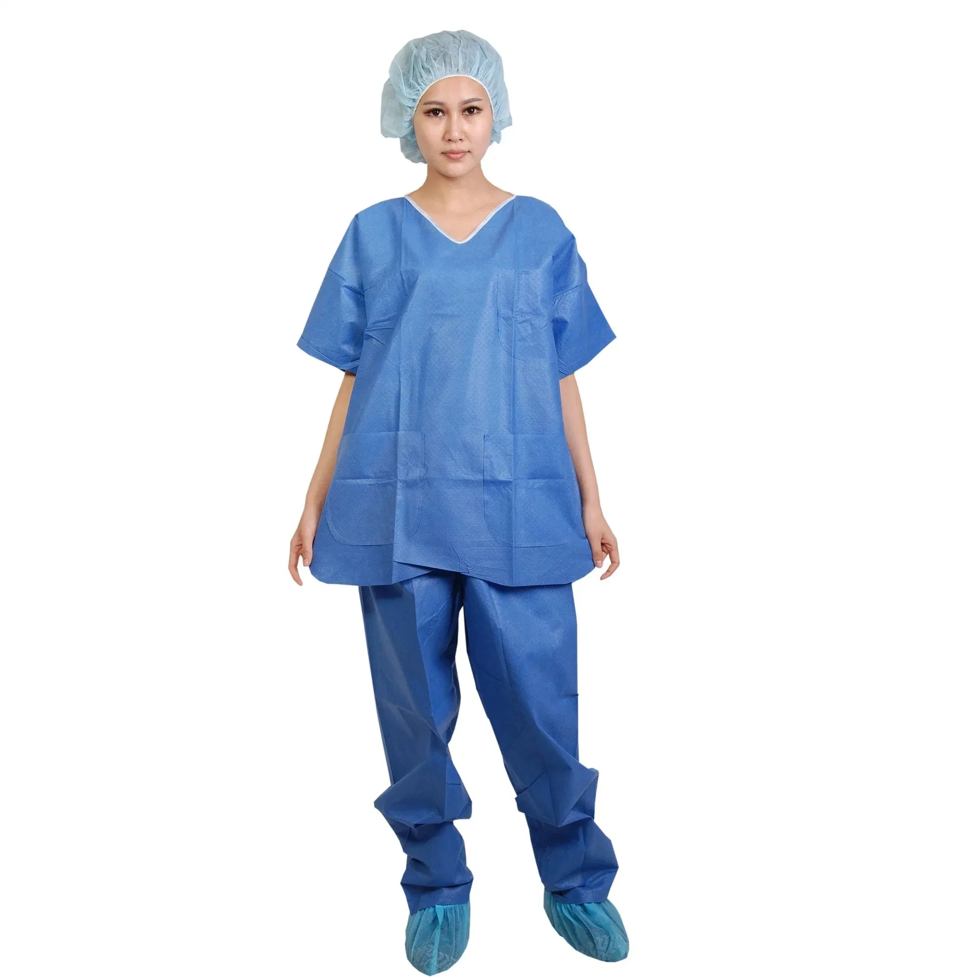 PP SMS Patient Gown Scrub Suit Short Sleeves Shrit with Pants