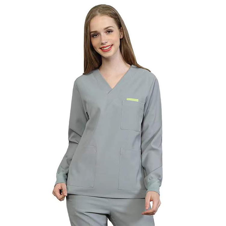 in Stock Grey-Blue Short Sleeve V-Neck Nurse Scrubs Uniform Nurses Hospital Medical Wear Uniforms Sets Nursing Scrubs Suit