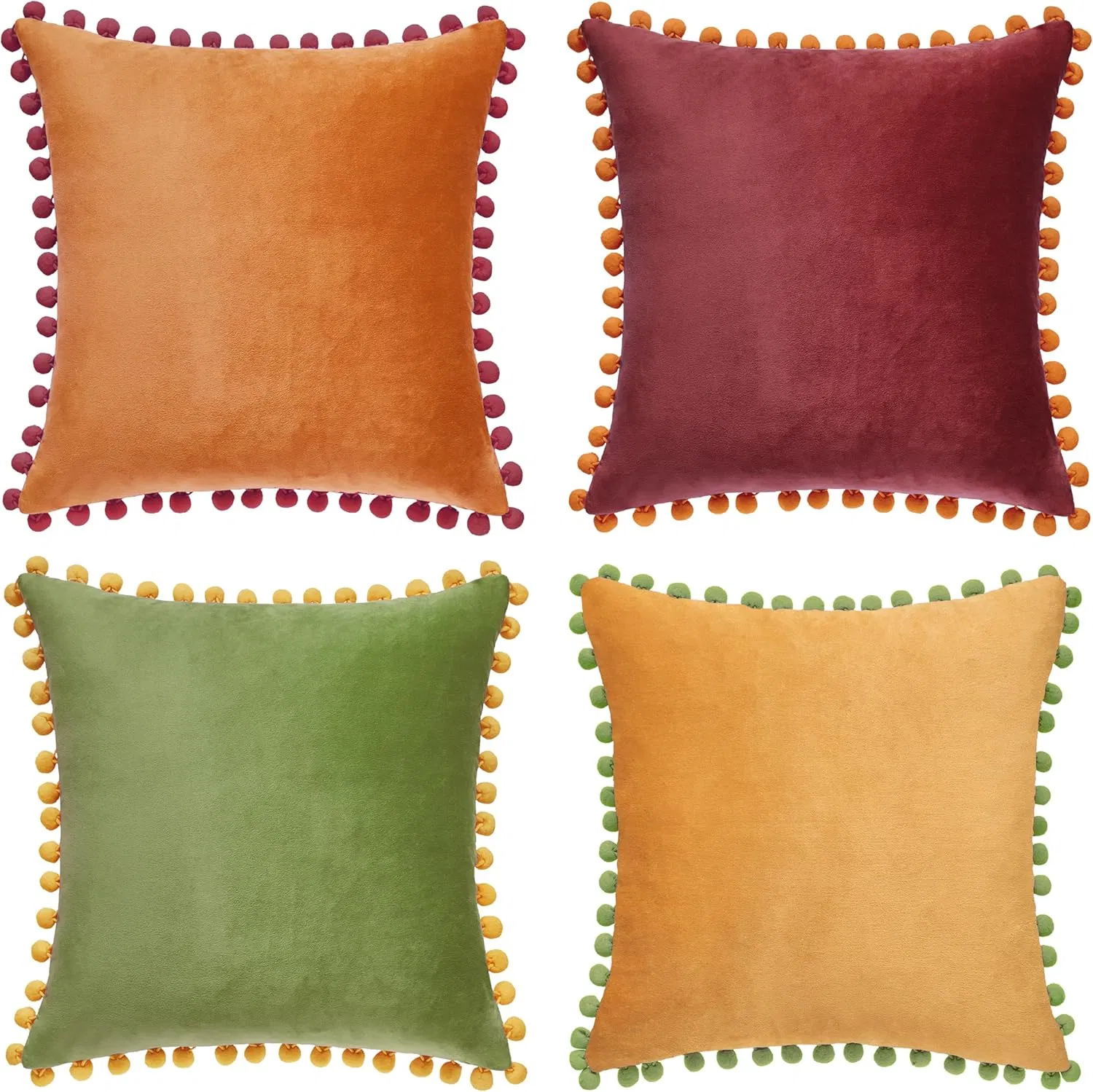 Luxurious Solid Color Wool Ball Pillow Cover for Sofas