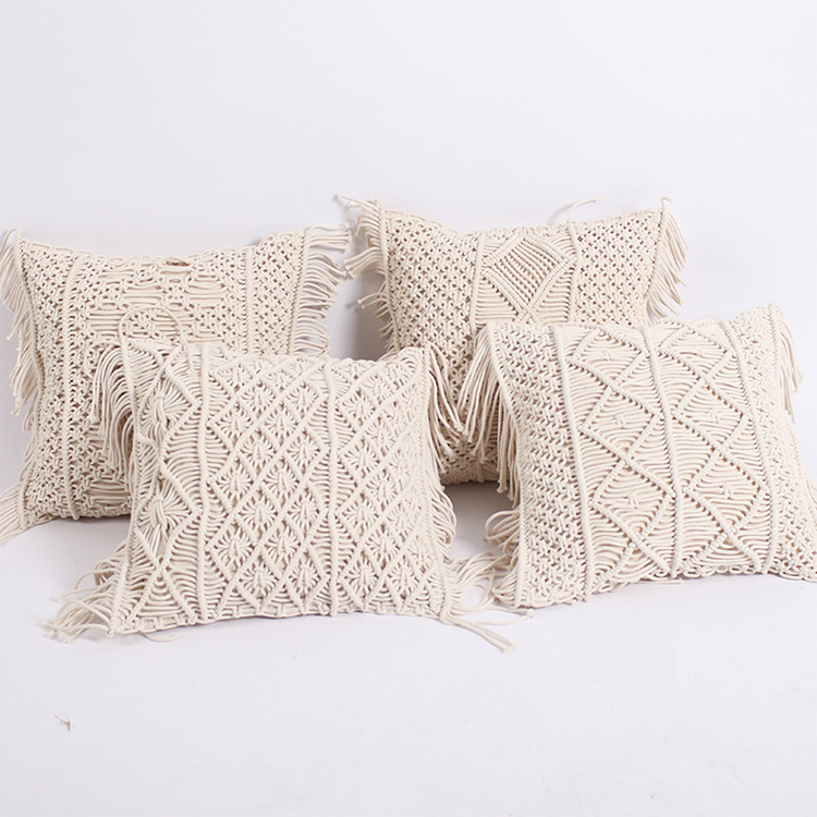 Wholesale Pillow Case/Living Room Bedroom Sofa Geometric Pattern Decorative Cushion Cover Popular Hand Woven Tassel Pillow Cover