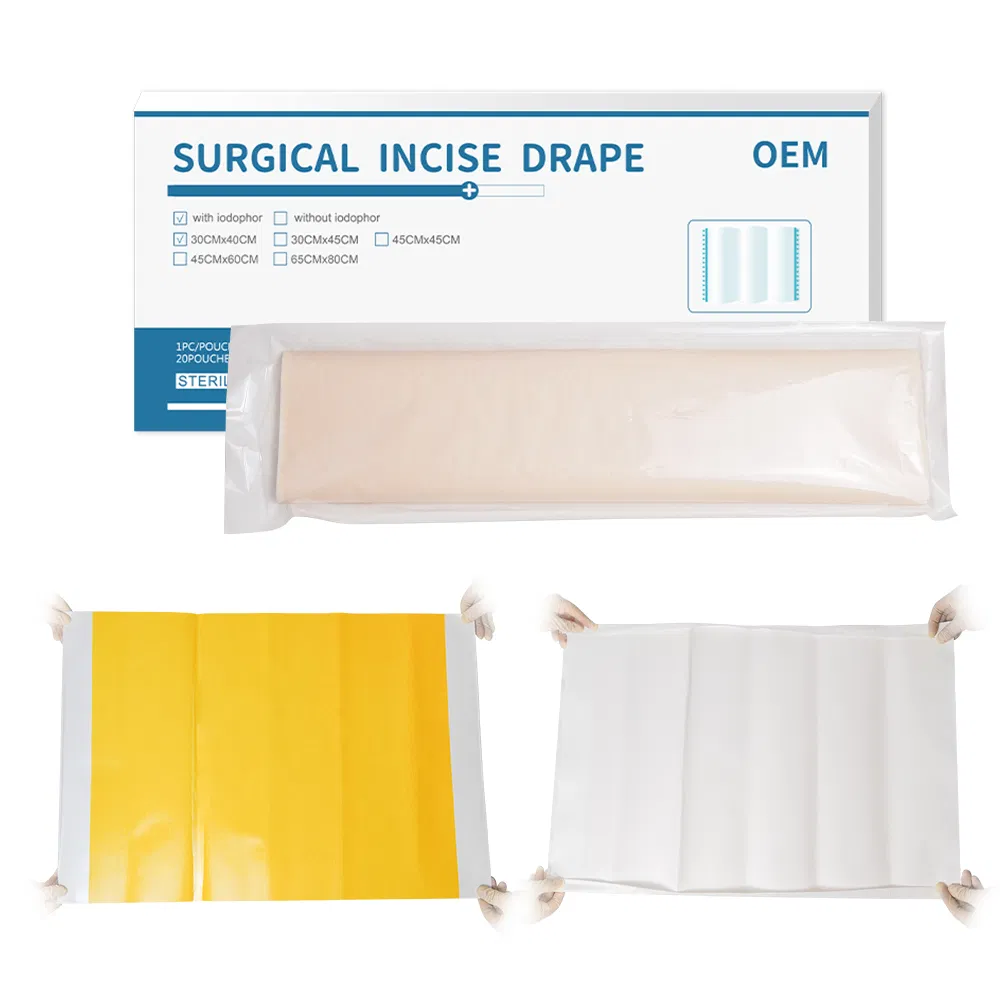 OEM Sterile Adhesive Waterproof Antimicrobial Surgical Incise PU Film Drape Contain Iodine for Surgery 45*60cm