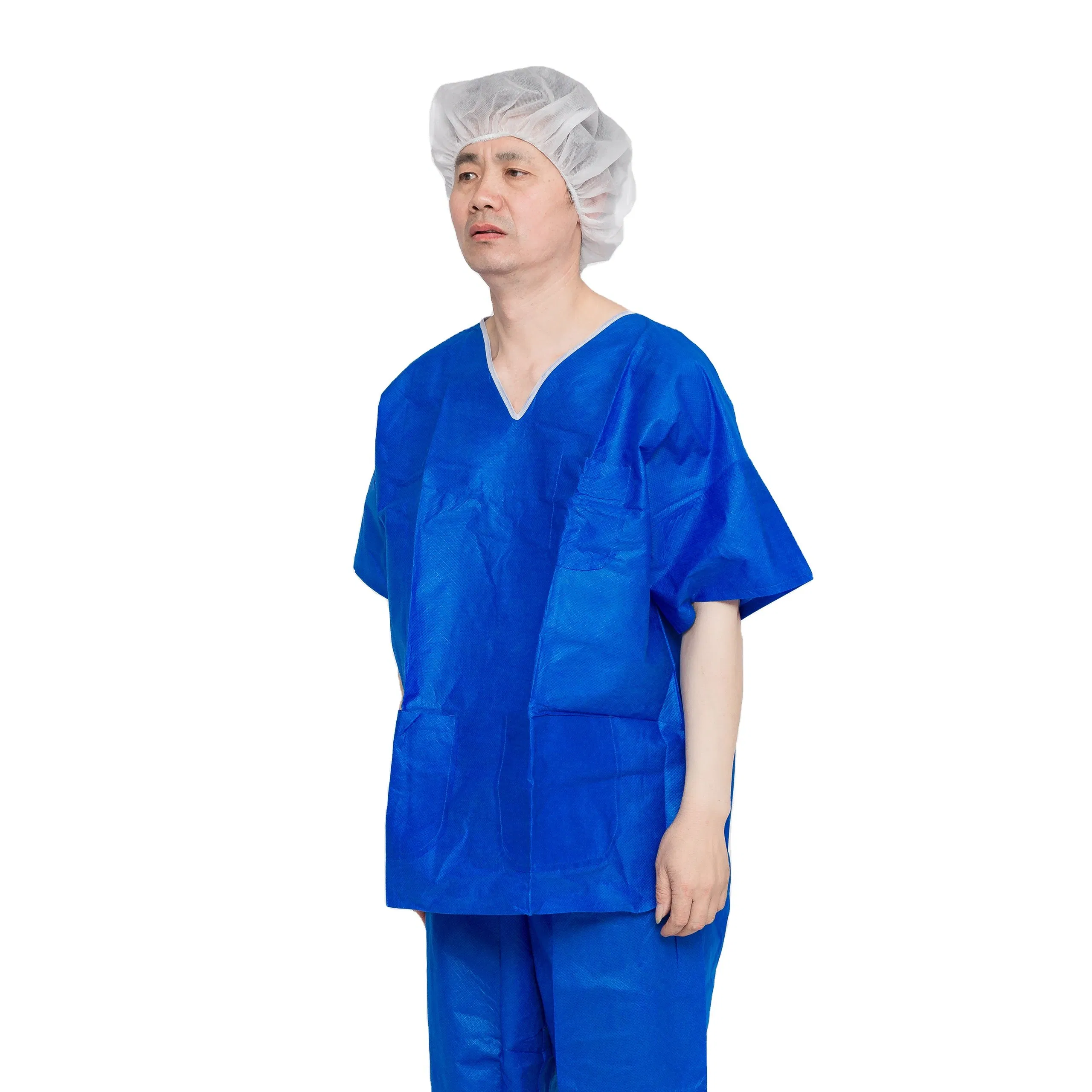 Disposable SMS Scrub Suit with Short Sleeves Medical Lab Coat Protective Scrub Suit for Hospital