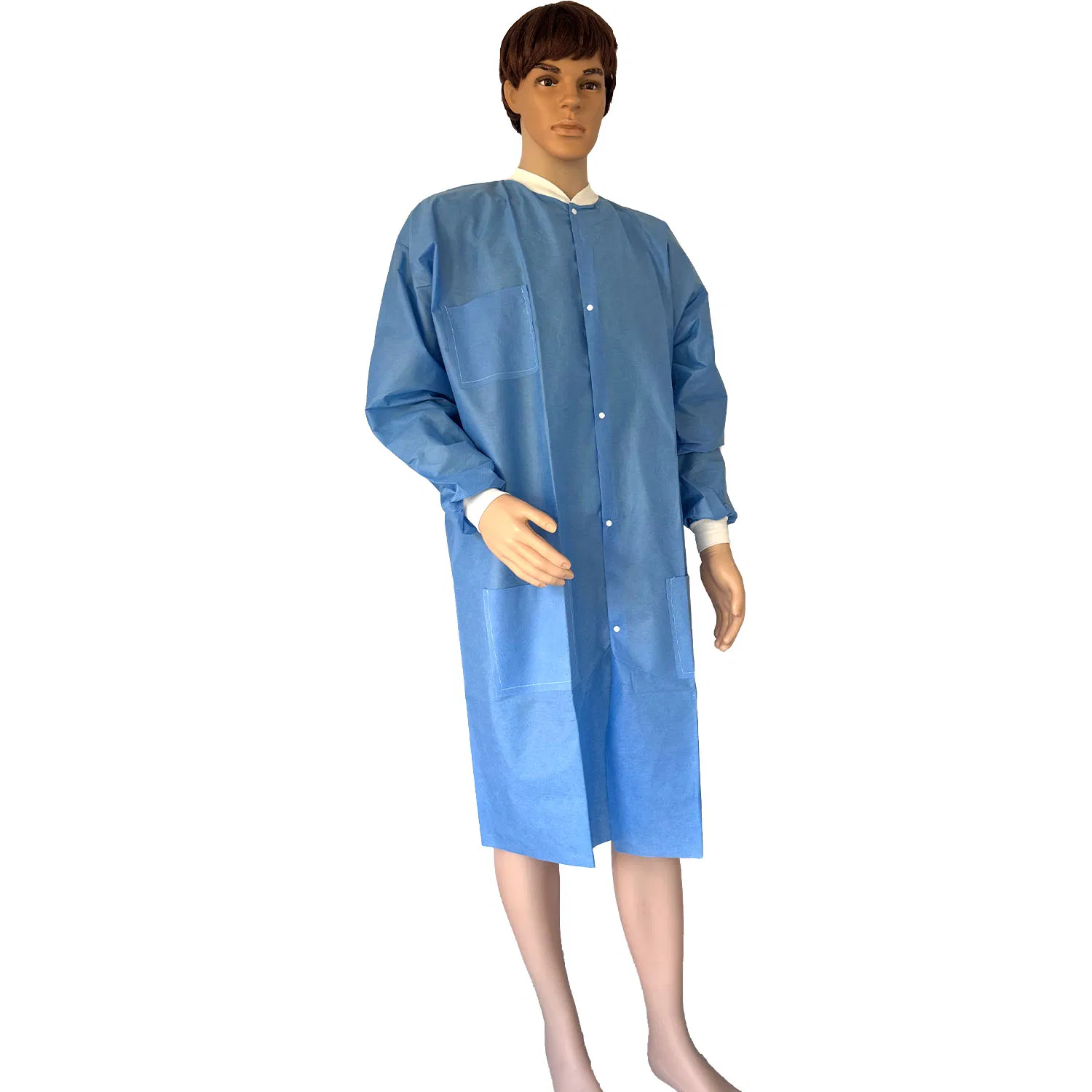Disposable Workwear SMS Laboratory Coats with Knit Collar and Pockets