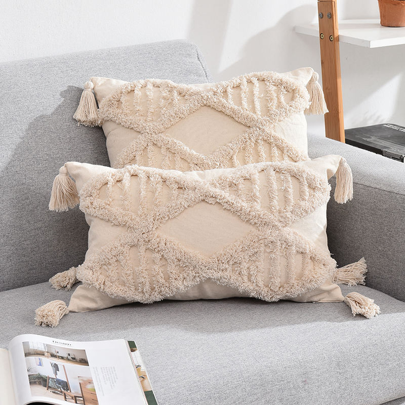 Home Decorative Tassel Decorative Sofa Cushion Cover, 45*45 Cm Pillow Cover Boho Style for Home Decor