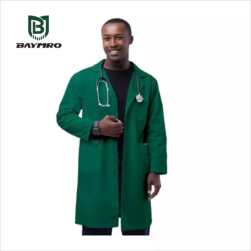 Green Cotton Medical Hospital Workwear Long Sleeves Unisex Lab Coat