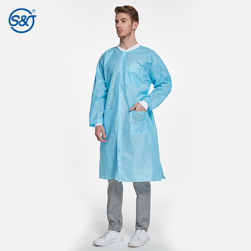 SJ Adult Nonwoven SMS Knee Length Lab Uniform CE High Quality Workwear Suit Unisex Comfortable Latex Free Disposable Lab Coat