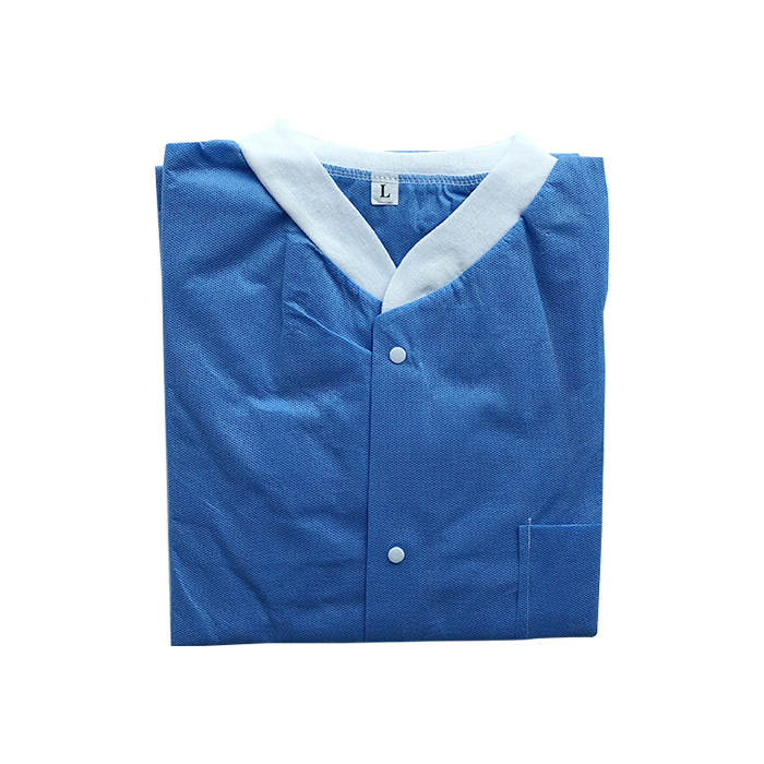 Medical Supply Non-Sterile Disposable Non-Woven Blue Disposable Gowns X-Large 40 GSM SMS Lab Coat with Knit Wrists Knit Collar 3 Pockets